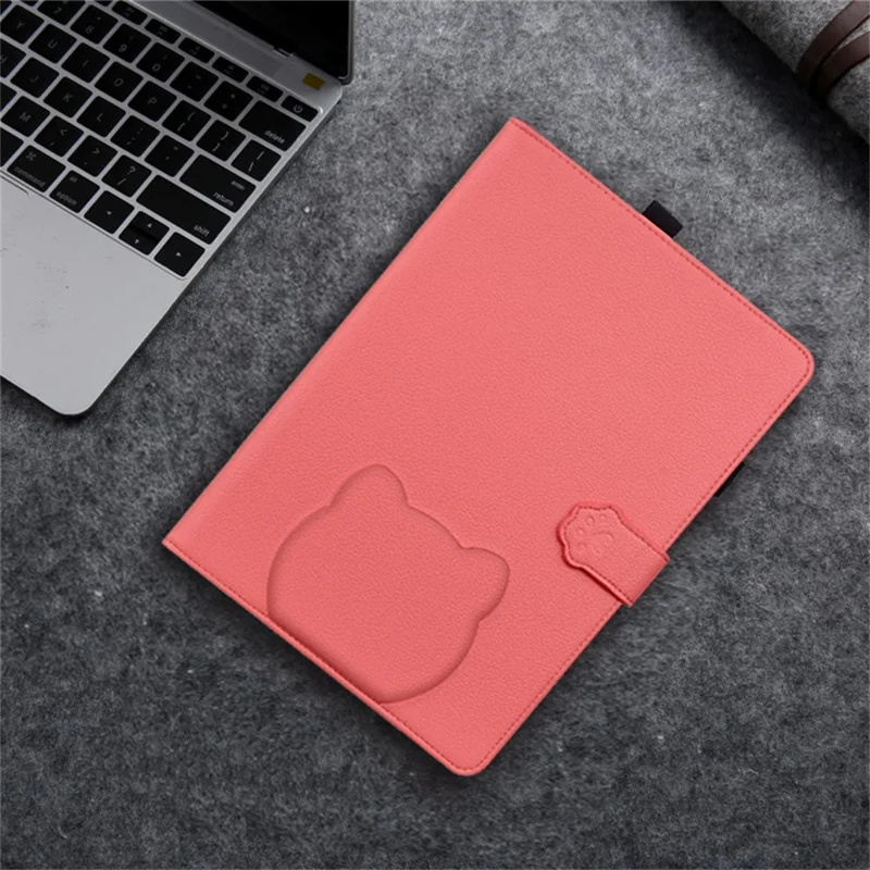 Wallet Case for iPad Air 10.5 inch (2019) / iPad 10.2 (2021) / (2020) / (2019) 3D Effect Cat Pattern Leather Stand Table Cover - Watermelon Red
