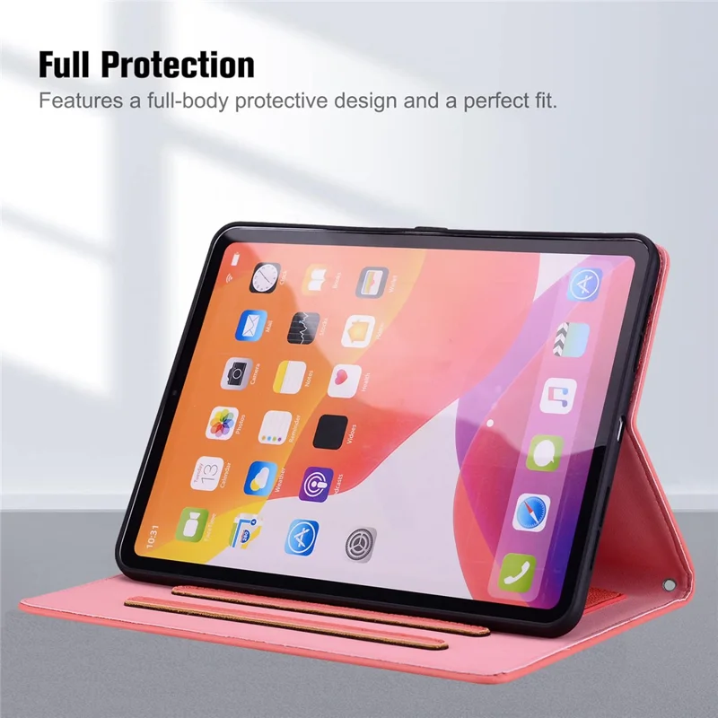 Wallet Case for iPad Air 10.5 inch (2019) / iPad 10.2 (2021) / (2020) / (2019) 3D Effect Cat Pattern Leather Stand Table Cover - Watermelon Red