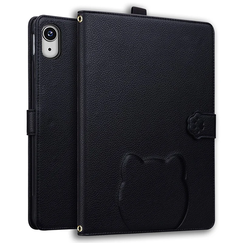 Per iPad (2025) / iPad 10.9 (2022) Custodia Effetto 3D Motivo Gatto Supporto in Pelle Copertina da Tavolo con Portafoglio, Supporto per Stilo - Nero