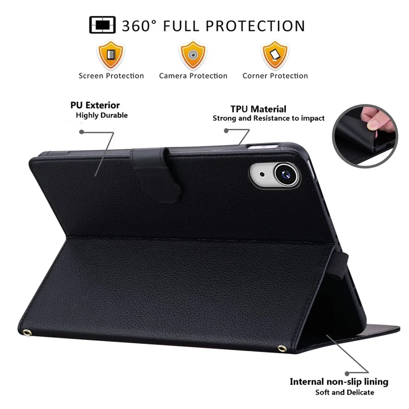Per iPad (2025) / iPad 10.9 (2022) Custodia Effetto 3D Motivo Gatto Supporto in Pelle Copertina da Tavolo con Portafoglio, Supporto per Stilo - Nero