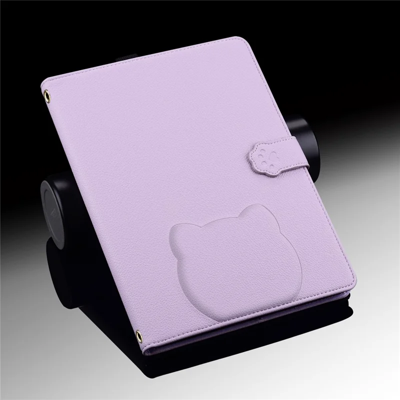For iPad (2025) / iPad 10.9 (2022) Case 3D Effect Cat Pattern Leather Stand Tablet Cover with Wallet, Stylus Holder - Purple