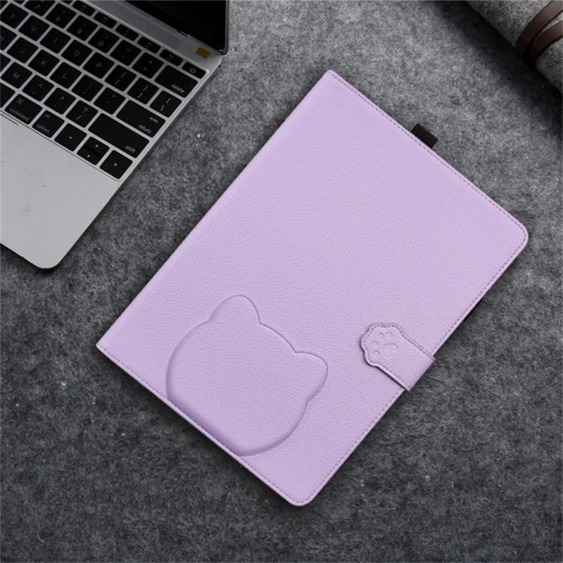For iPad (2025) / iPad 10.9 (2022) Case 3D Effect Cat Pattern Leather Stand Tablet Cover with Wallet, Stylus Holder - Purple