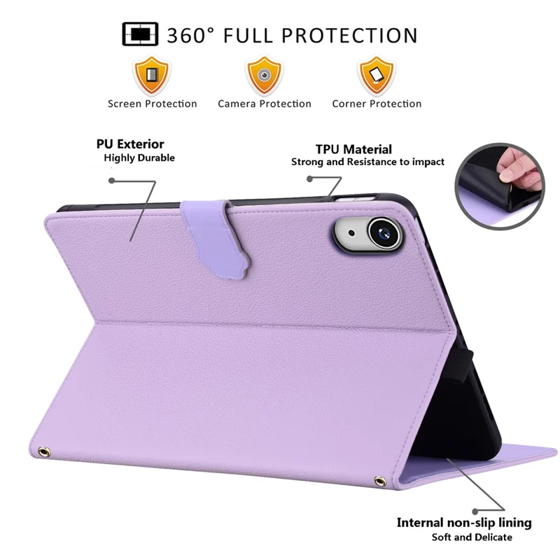 For iPad (2025) / iPad 10.9 (2022) Case 3D Effect Cat Pattern Leather Stand Tablet Cover with Wallet, Stylus Holder - Purple