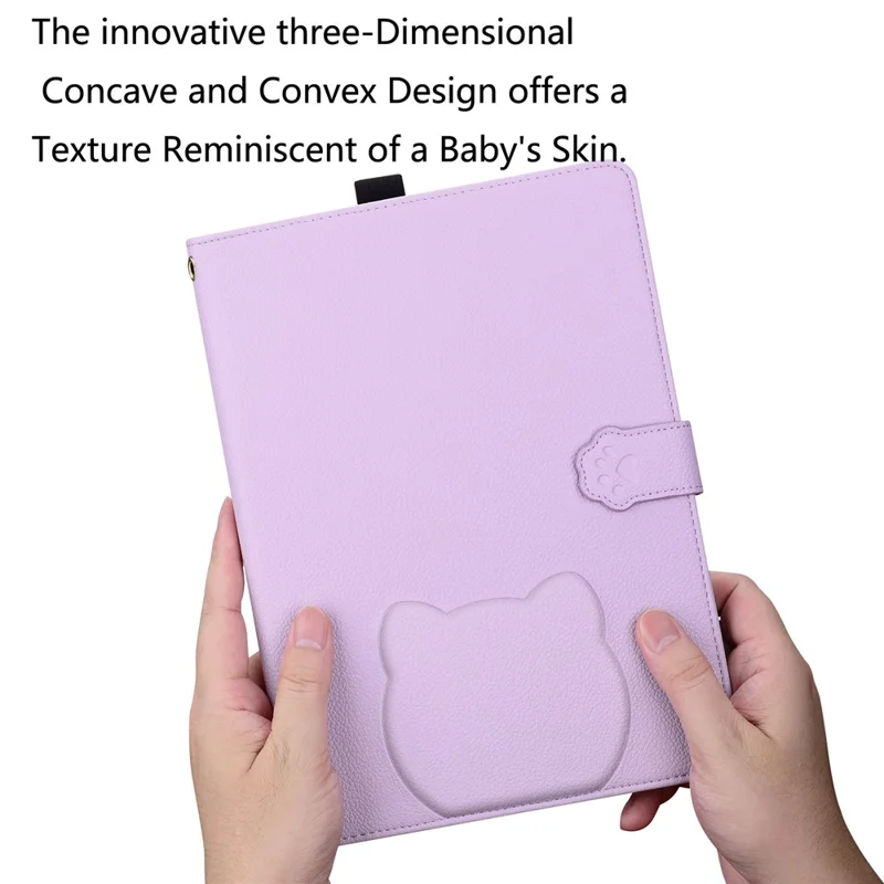 For iPad (2025) / iPad 10.9 (2022) Case 3D Effect Cat Pattern Leather Stand Tablet Cover with Wallet, Stylus Holder - Purple