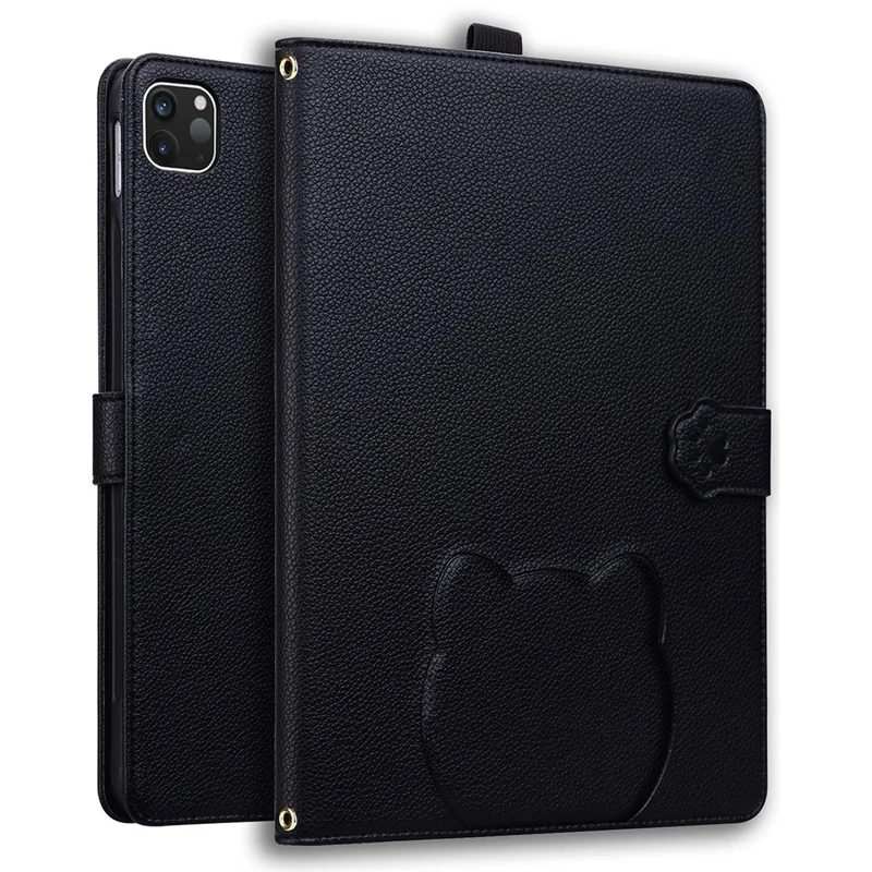 Funda para iPad Pro 13 (2024) con Efecto 3D de Patrón de Gato, Cubierta de Mesa con Soporte de Cuero, Cartera y Soporte para Stylus - Negro