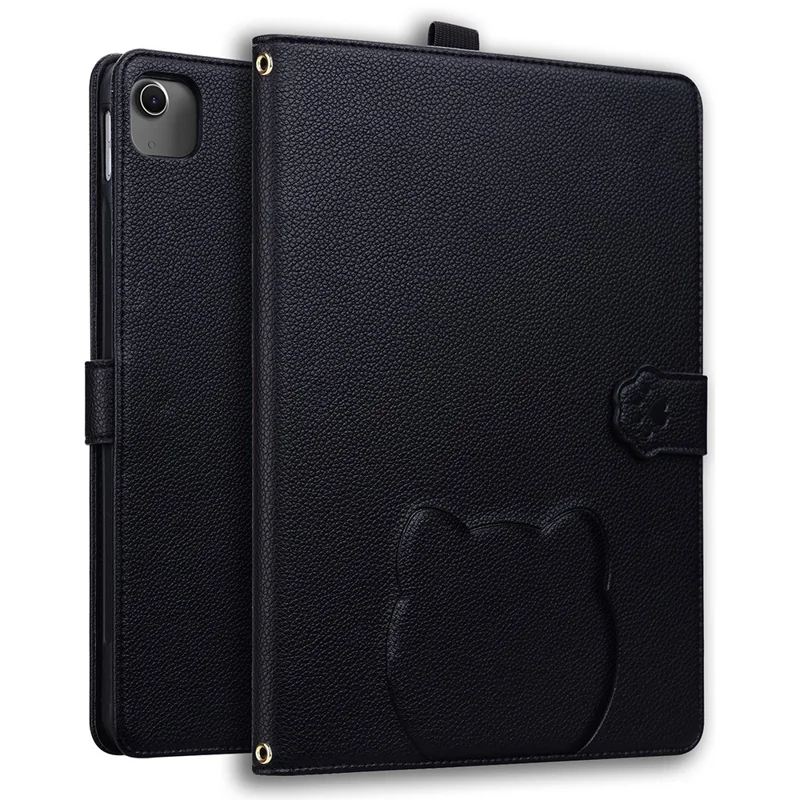 Brieftasche Hülle für iPad Air 13 (2025) / (2024) / iPad Pro 12.9 (2021 / (2020) 3D-Effekt Katzen-Muster Leder Ständer Tablet Hülle - Schwarz