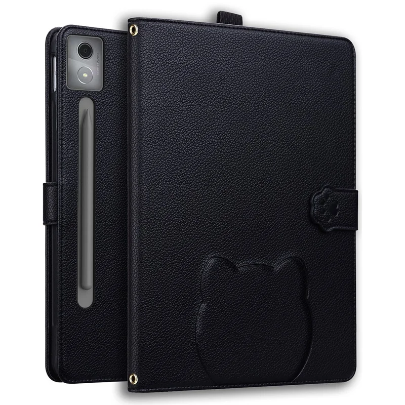 For Lenovo Xiaoxin Pad Pro 12.7 (2025) Case 3D Effect Cat Pattern Leather Stand Table Cover with Wallet, Stylus Holder - Black