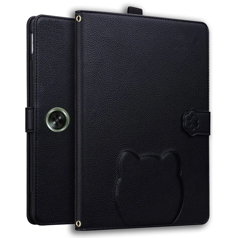 Wallet Case for OnePlus Pad Go / Oppo Pad Air / Neo 3D Effect Cat Pattern Leather Stand Table Cover with Stylus Holder - Black