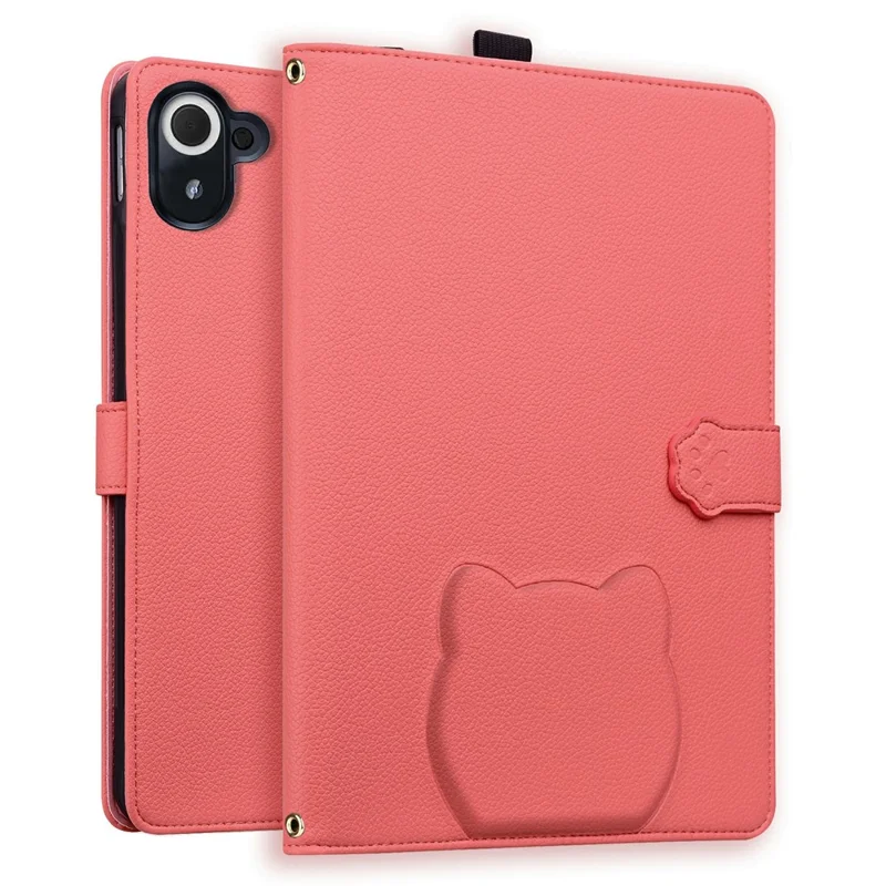 For Xiaomi Redmi Pad 8.8 2025 Case 3D Effect Cat Pattern Leather Stand Tablet Cover with Wallet, Stylus Holder - Watermelon Red