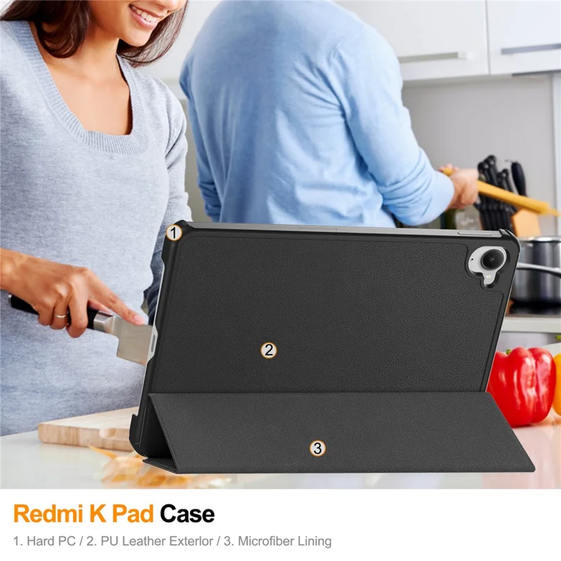 Cover per Tablet Xiaomi Redmi K Pad Antiurto in Pelle con Supporto - Nero