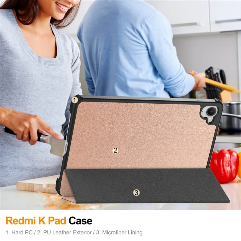 Чехол для планшета Xiaomi Redmi K Pad с противоударной защитой и подставкой из кожи - Розовое золото