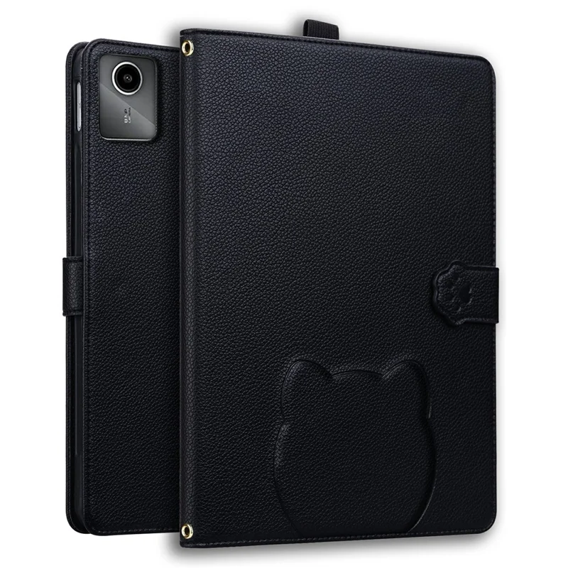 Wallet Case for Lenovo Xiaoxin Pad 2025 / Tab K11 Gen 2 / M11 Leather Stand Table Cover with Stylus Holder, 3D Effect Cat Pattern - Black