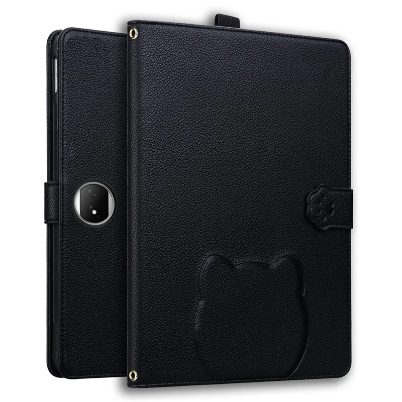 For Honor MagicPad 2 12.3 Case 3D Effect Cat Pattern Leather Stand Table Cover with Wallet, Stylus Holder - Black