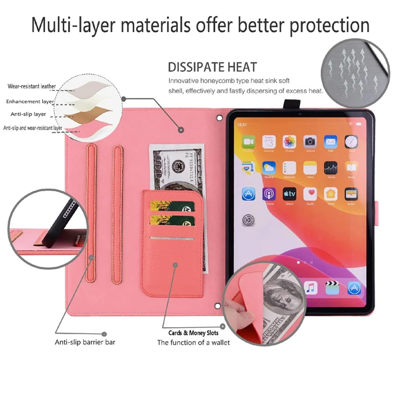For Honor MagicPad 2 12.3 Case 3D Effect Cat Pattern Leather Stand Tablet Cover with Wallet, Stylus Holder - Watermelon Red