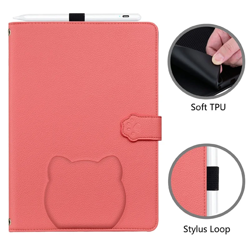 For Honor MagicPad 2 12.3 Case 3D Effect Cat Pattern Leather Stand Tablet Cover with Wallet, Stylus Holder - Watermelon Red
