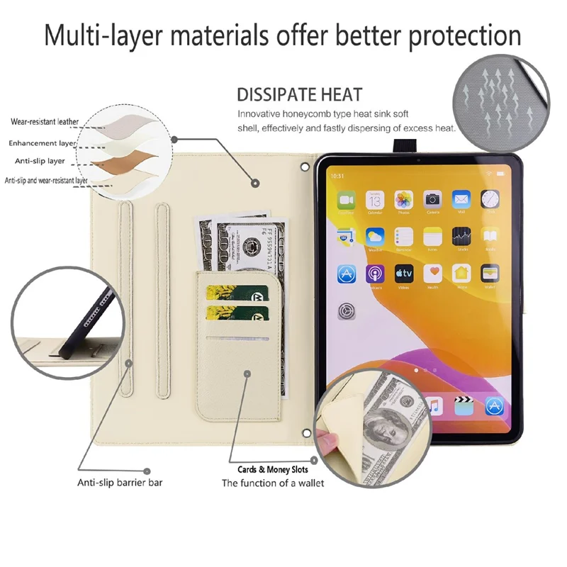 For Honor MagicPad 2 12.3 Case 3D Effect Cat Pattern Leather Stand Tablet Cover with Wallet, Stylus Holder - Apricot