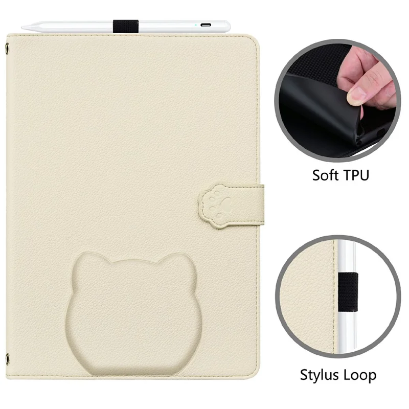 For Honor MagicPad 2 12.3 Case 3D Effect Cat Pattern Leather Stand Tablet Cover with Wallet, Stylus Holder - Apricot