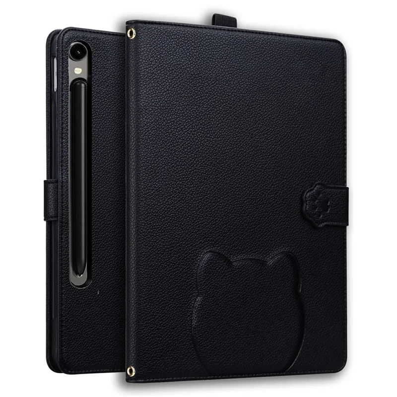 Table Case for Samsung Galaxy Tab S10 FE / S10 / S9 FE / S9 / S8 / S7 Leather Stand Cover 3D Effect Cat Pattern - Black