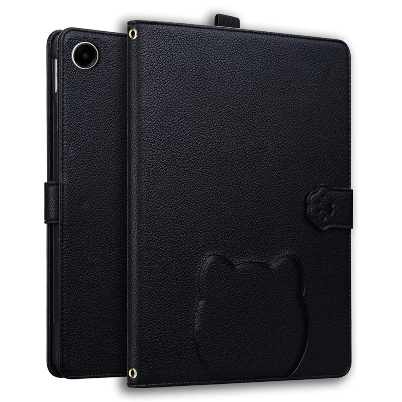 Custodia Portafoglio per Samsung Galaxy Tab A9 in Pelle con Supporto e Porta Stilo, Effetto 3D Motivo Gatto - Nero