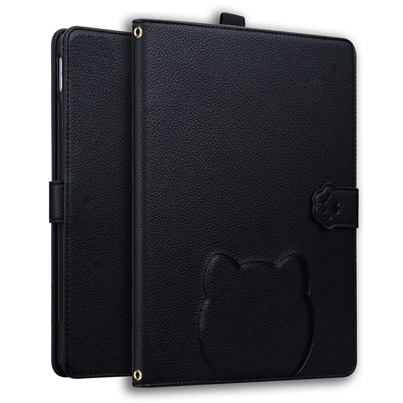 Étui Portefeuille pour Amazon Kindle Paperwhite (2024) en Cuir avec Support et Porte-Stylet, Motif Chat Effet 3D - Noir