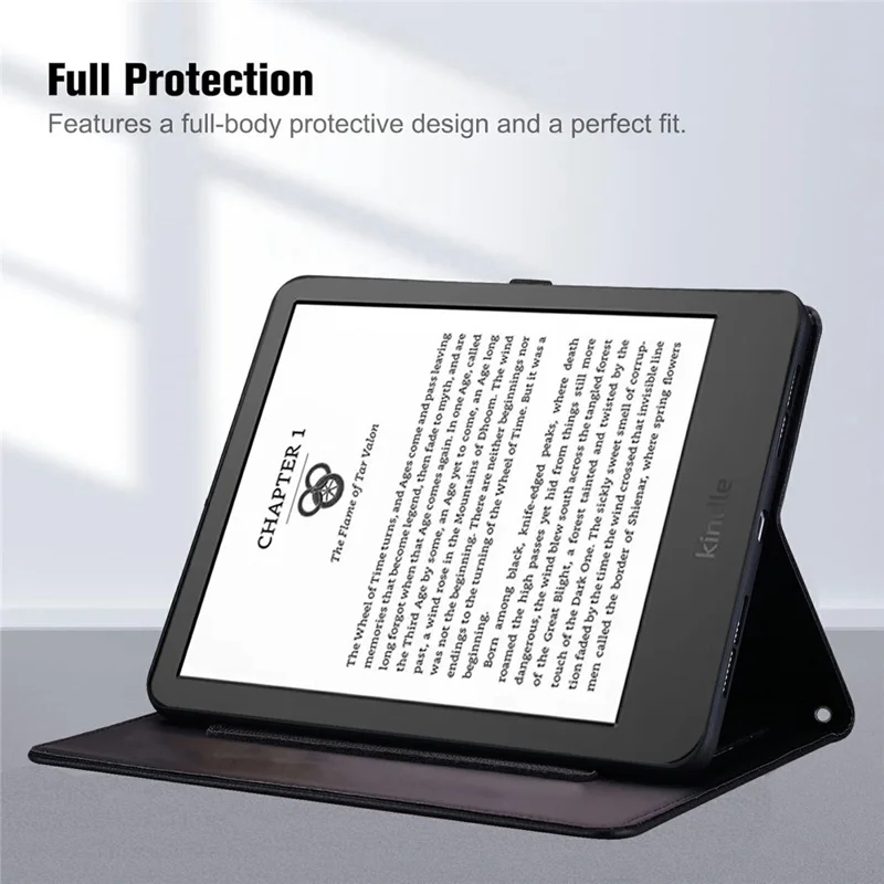 Étui Portefeuille pour Amazon Kindle Paperwhite (2024) en Cuir avec Support et Porte-Stylet, Motif Chat Effet 3D - Noir