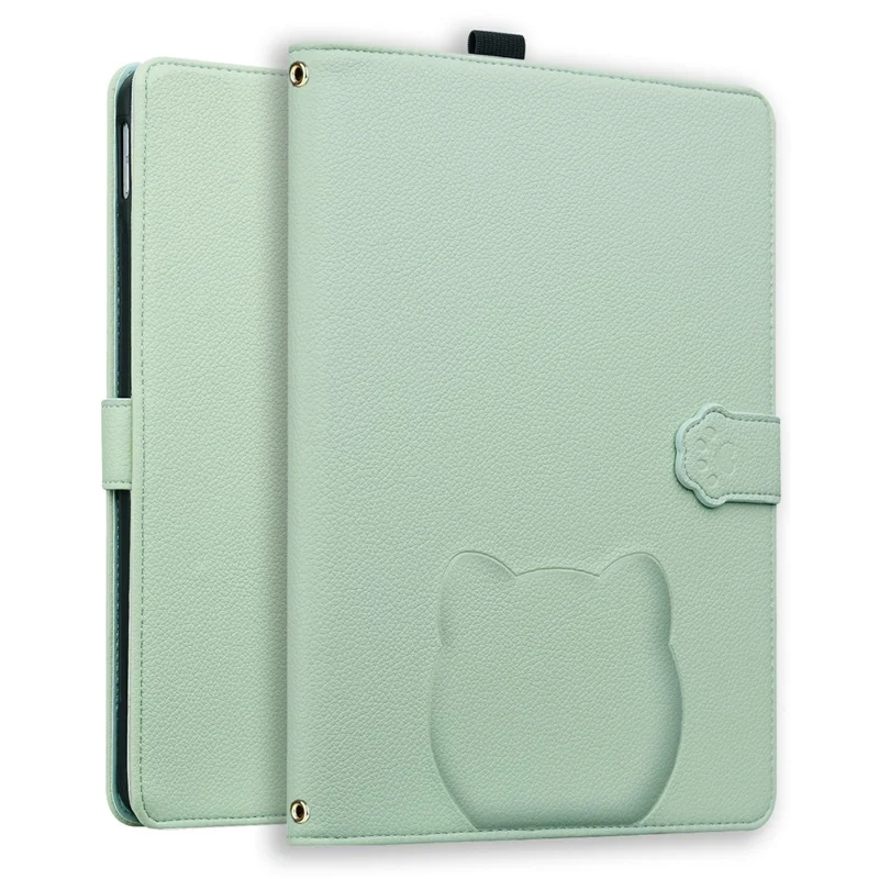 Wallet Case for Amazon Kindle Paperwhite (2024) Leather Stand Tablet Cover with Stylus Holder, 3D Effect Cat Pattern - Green