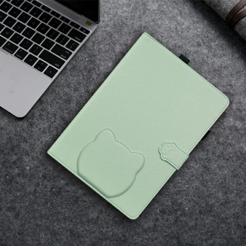 Wallet Case for Amazon Kindle Paperwhite (2024) Leather Stand Tablet Cover with Stylus Holder, 3D Effect Cat Pattern - Green