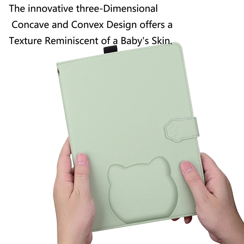 Wallet Case for Amazon Kindle Paperwhite (2024) Leather Stand Tablet Cover with Stylus Holder, 3D Effect Cat Pattern - Green