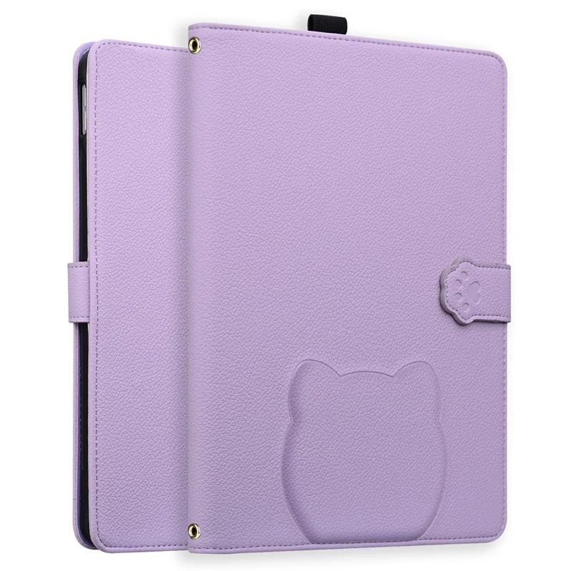 Wallet Case for Amazon Kindle Paperwhite (2024) Leather Stand Tablet Cover with Stylus Holder, 3D Effect Cat Pattern - Purple