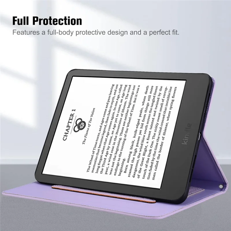 Wallet Case for Amazon Kindle Paperwhite (2024) Leather Stand Tablet Cover with Stylus Holder, 3D Effect Cat Pattern - Purple