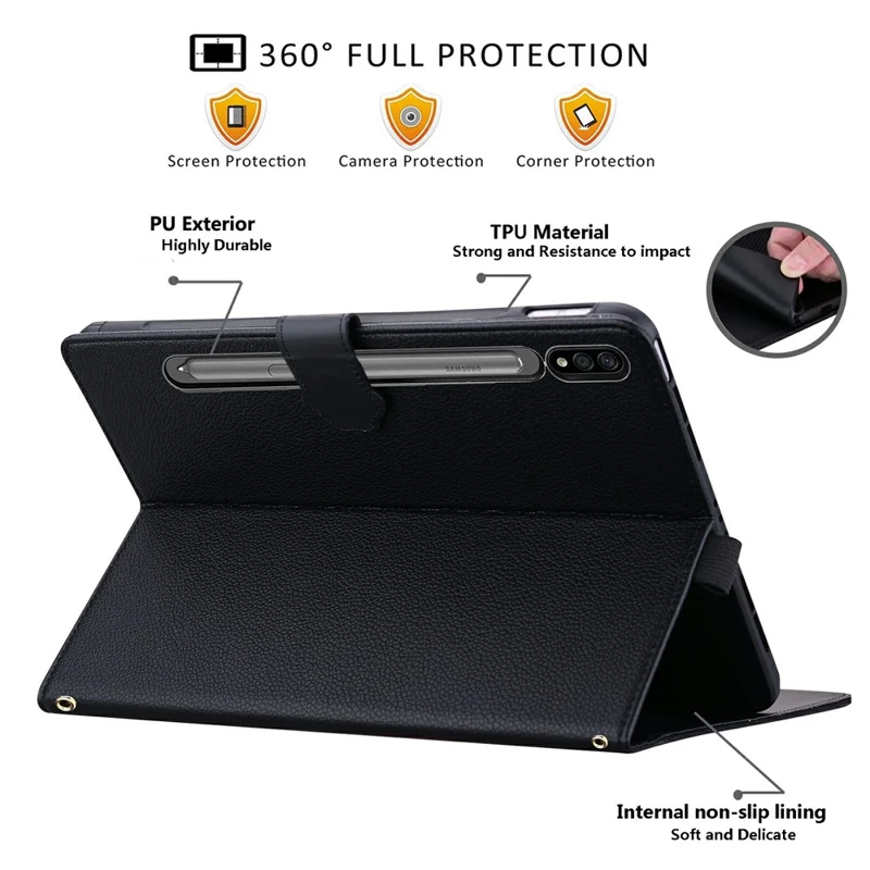 Wallet-Hülle für Samsung Galaxy Tab S10 Ultra / S9 Ultra / S8 Ultra Lederhülle mit Ständer und Stifthalter, 3D-Katzen-Muster - Schwarz