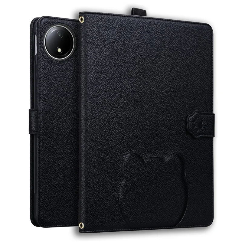 For Xiaomi Redmi Pad SE 4G 8.7 inch Wallet Case Leather Stand Table Cover with Stylus Holder, 3D Effect Cat Pattern - Black