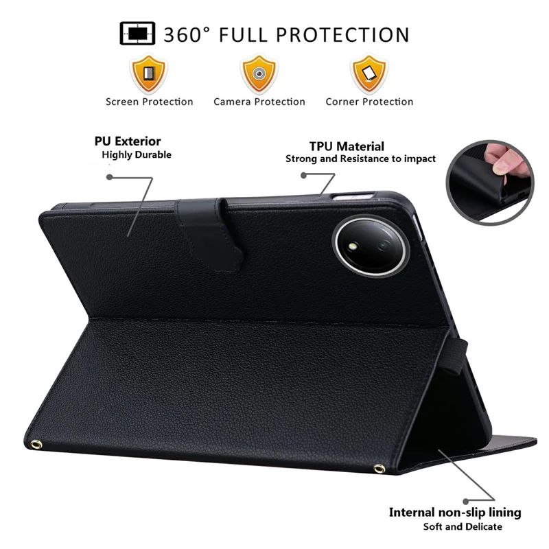 For Xiaomi Redmi Pad SE 4G 8.7 inch Wallet Case Leather Stand Table Cover with Stylus Holder, 3D Effect Cat Pattern - Black