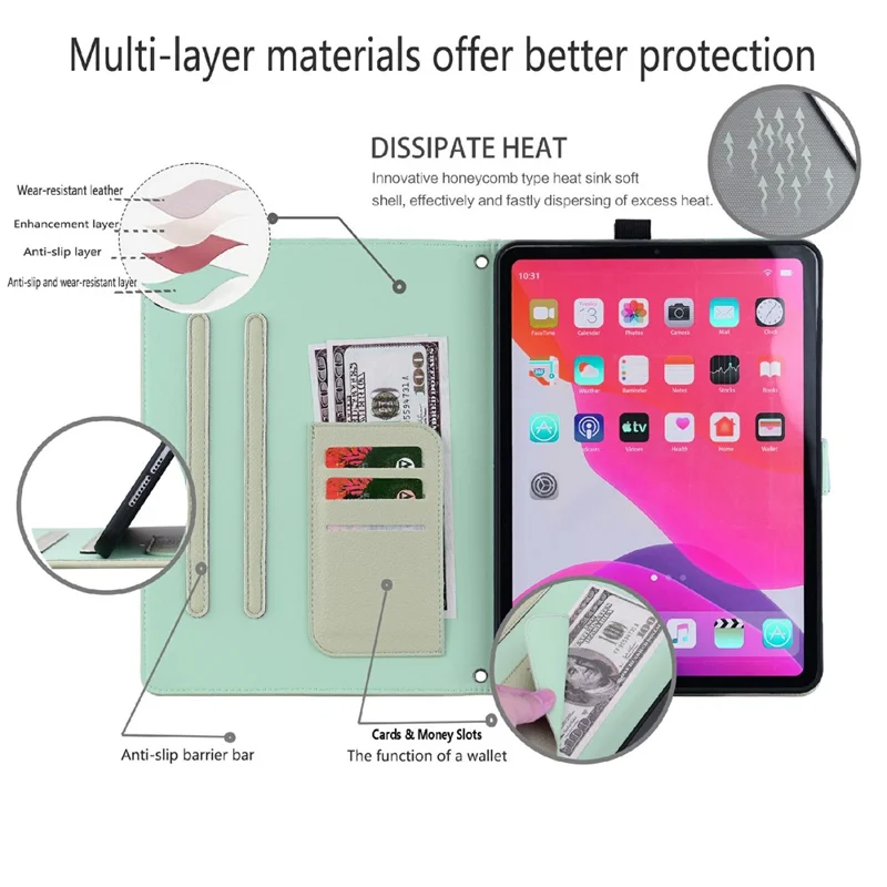 For Xiaomi Redmi Pad SE 4G 8.7 inch Wallet Case Leather Stand Tablet Cover with Stylus Holder, 3D Effect Cat Pattern - Green