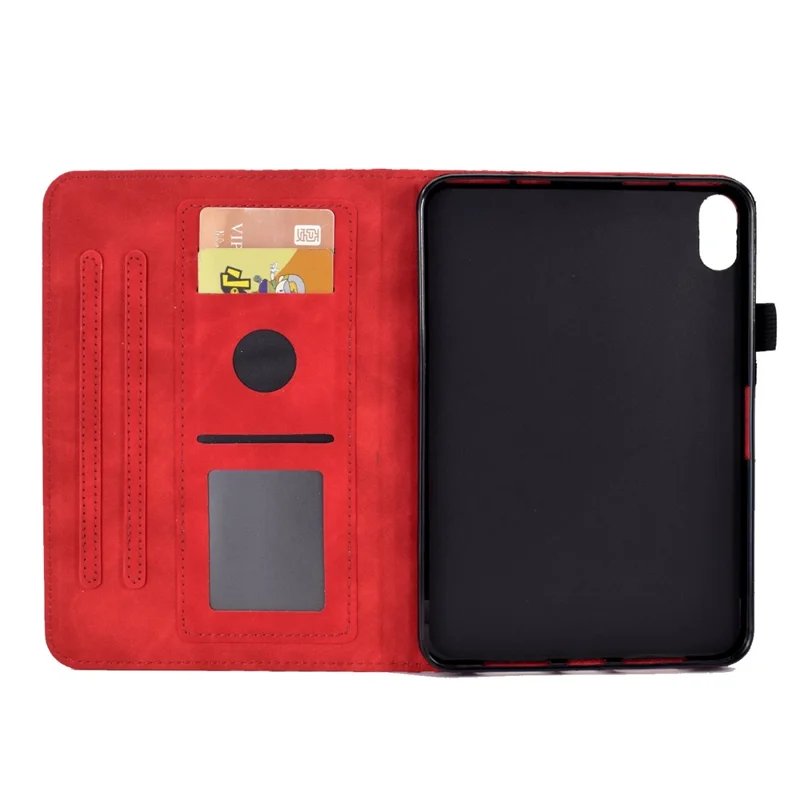 Cover per Xiaomi Redmi Pad 2 con Slot per Carte e Motivo a Blocchi in Pelle - Rosso