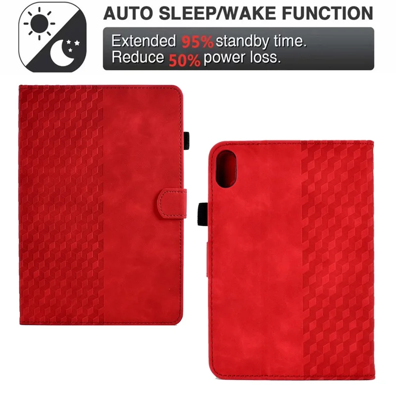 Cover per Xiaomi Redmi Pad 2 con Slot per Carte e Motivo a Blocchi in Pelle - Rosso