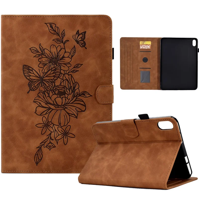 Étui pour Xiaomi Redmi Pad 2 Motif Fleurs et Papillons avec Emplacements pour Cartes Housse en Cuir - Marron