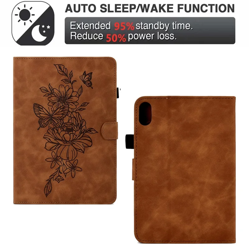 Étui pour Xiaomi Redmi Pad 2 Motif Fleurs et Papillons avec Emplacements pour Cartes Housse en Cuir - Marron