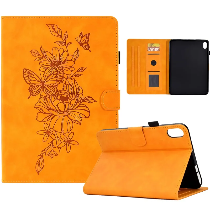 Funda para Xiaomi Redmi Pad 2 con Mariposas y Flores, Ranuras para Tarjetas, Cubierta de Cuero - Color Caqui