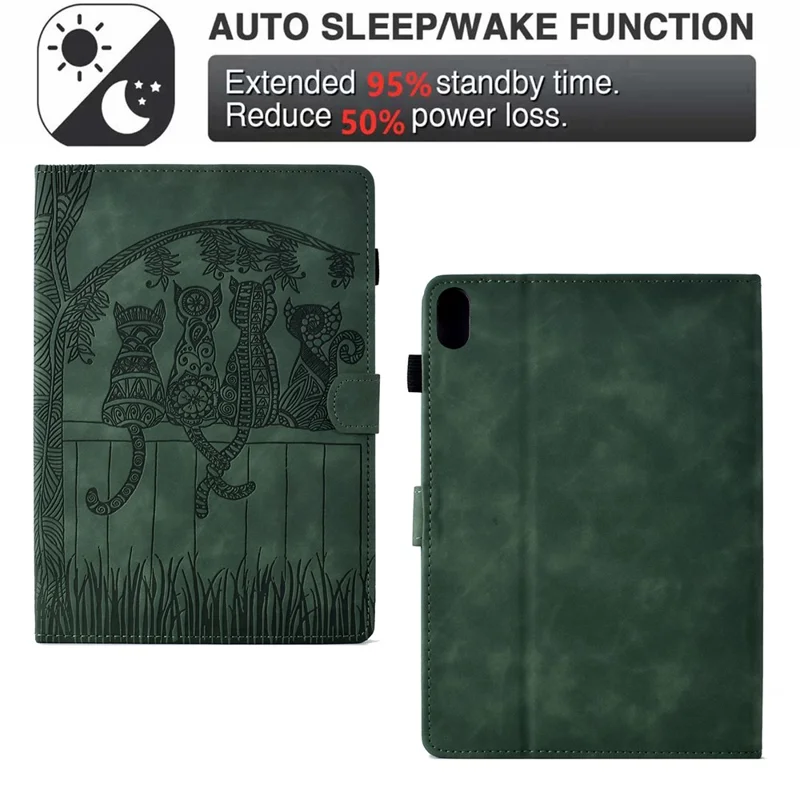 Étui pour Tablette Xiaomi Redmi Pad 2 avec Motif de Chats en Cuir PU avec Emplacements pour Cartes - Vert
