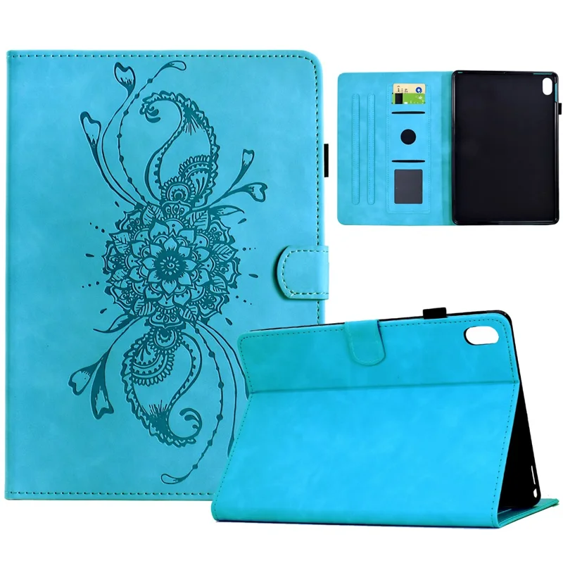 Étui en cuir pour Xiaomi Redmi Pad 2 avec motif Mandala et emplacements pour cartes - Bleu ciel