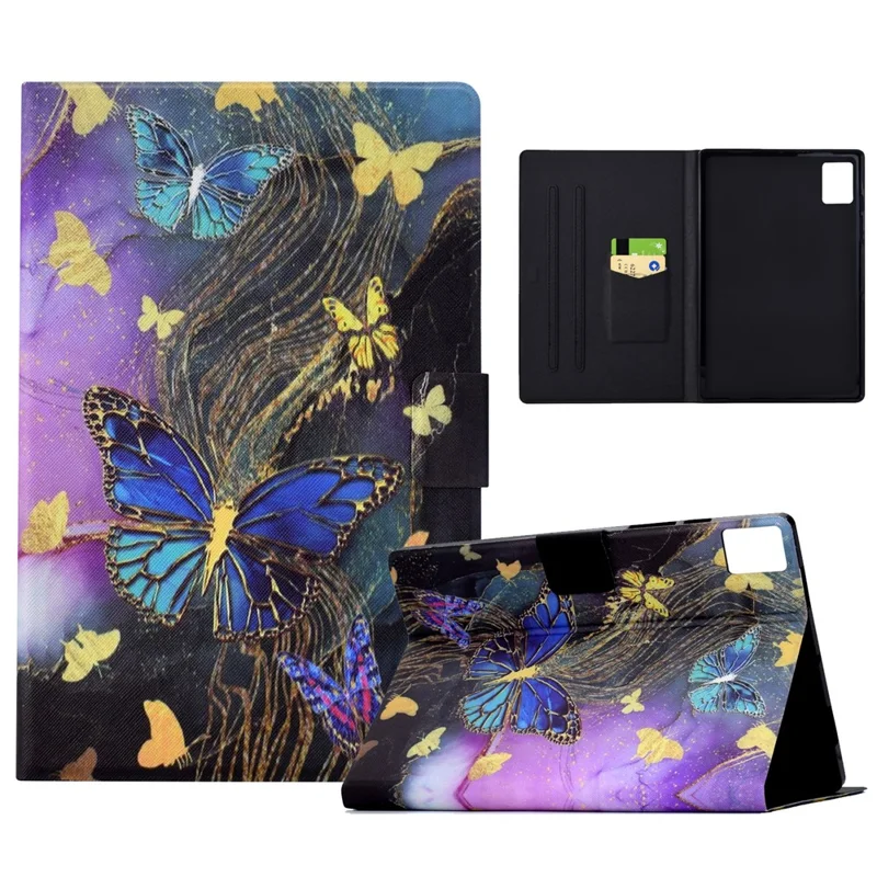 Funda para Lenovo Xiaoxin Pad 11 2025 con Soporte para Tarjetas, Estampado de Mariposas Doradas y Cubierta de Cuero