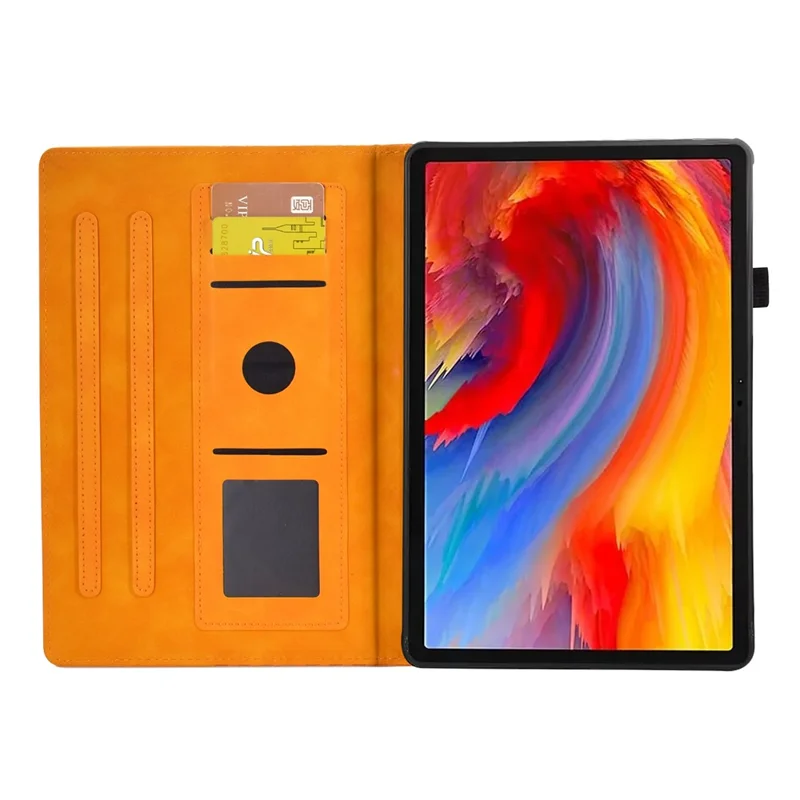 Pour Lenovo Xiaoxin Pad 11 2025 Étui avec Emplacements pour Cartes Motif Bloqué Housse en Cuir - Kaki