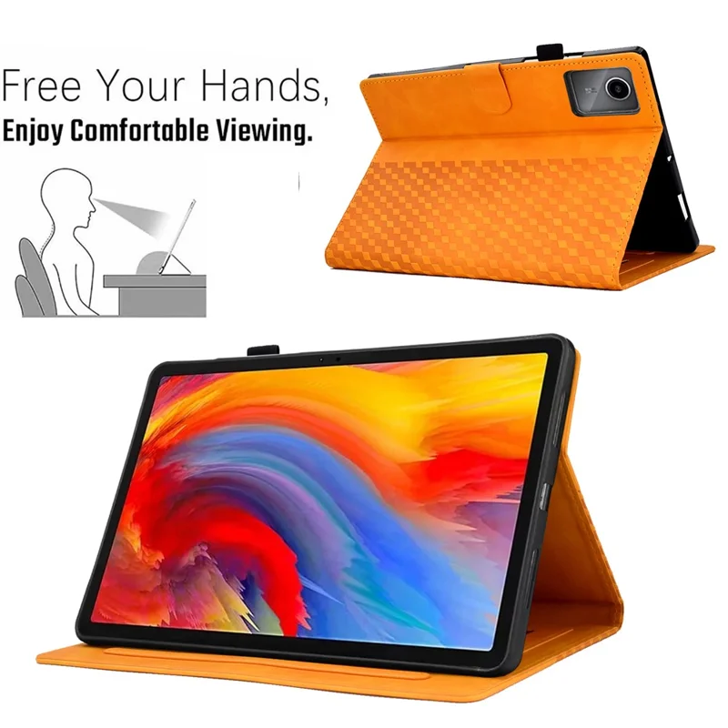 Pour Lenovo Xiaoxin Pad 11 2025 Étui avec Emplacements pour Cartes Motif Bloqué Housse en Cuir - Kaki