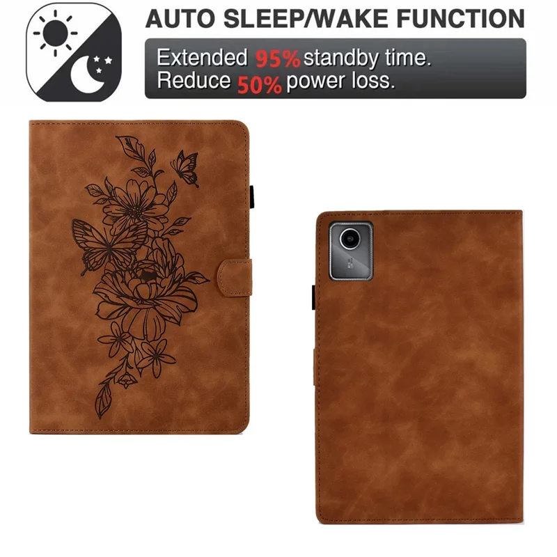 For Lenovo Xiaoxin Pad 11 2025 Case Flower Butterfly Imprinted Card Slots Leather Cover - Brown