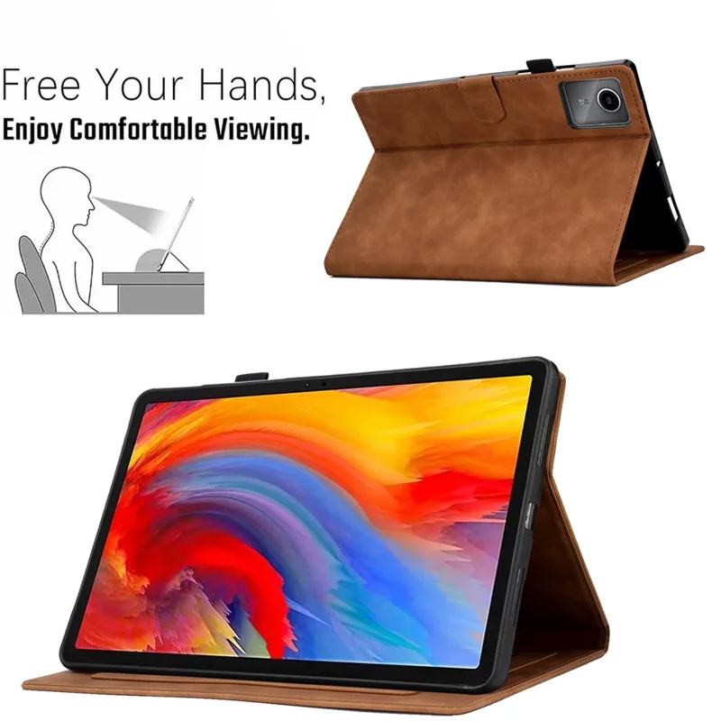 For Lenovo Xiaoxin Pad 11 2025 Case Flower Butterfly Imprinted Card Slots Leather Cover - Brown