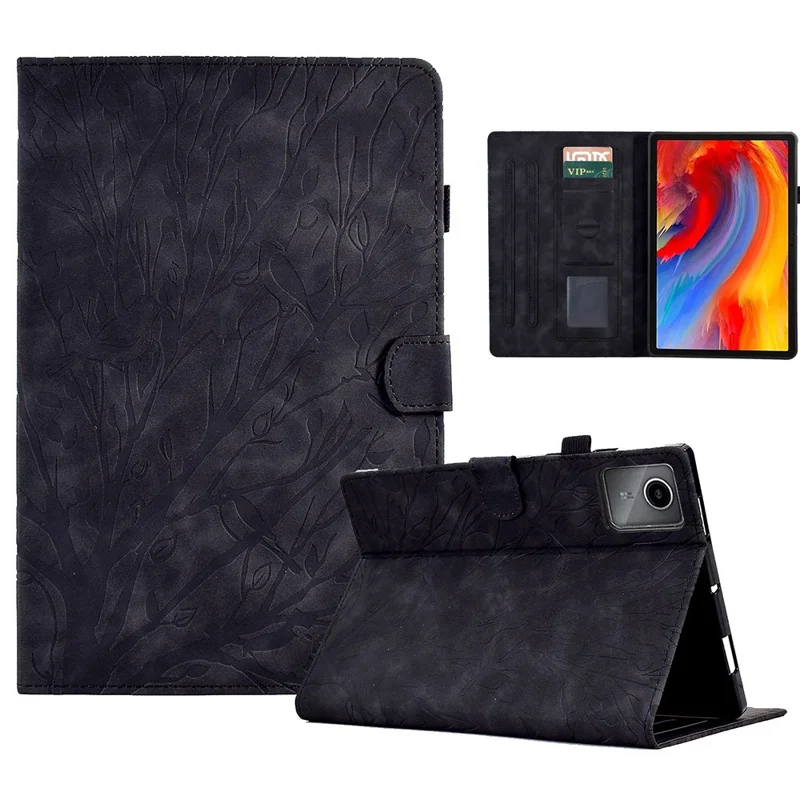 For Lenovo Xiaoxin Pad 11 2025 Leather Case Tree Pattern Card Slots Stand Cover - Black