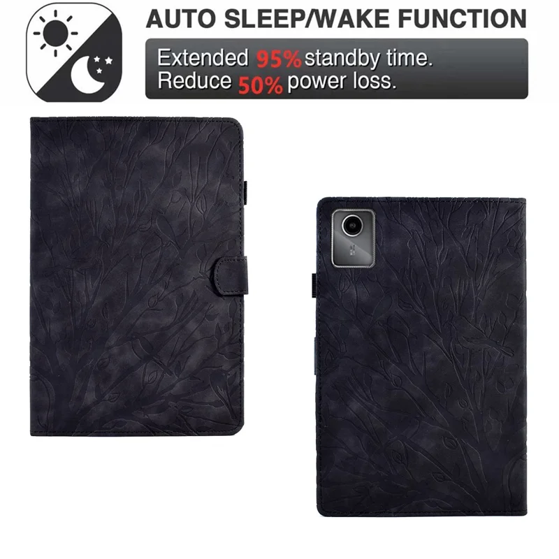For Lenovo Xiaoxin Pad 11 2025 Leather Case Tree Pattern Card Slots Stand Cover - Black