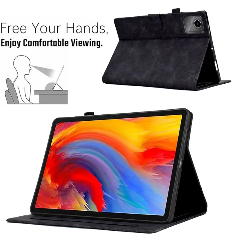 For Lenovo Xiaoxin Pad 11 2025 Leather Case Tree Pattern Card Slots Stand Cover - Black