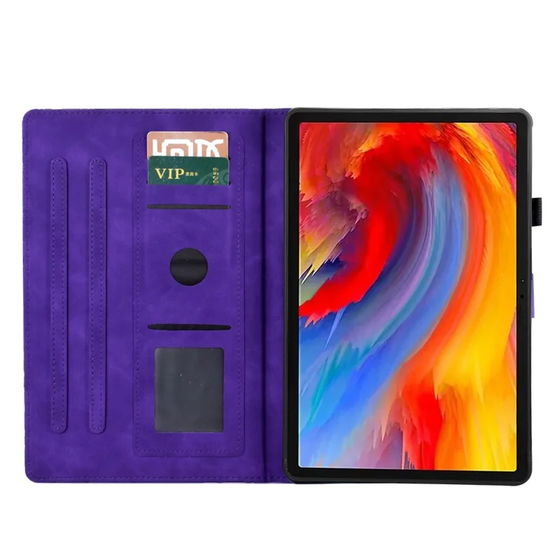 Lederen hoes met boompatroon voor Lenovo Xiaoxin Pad 11 2025 met kaartslots en standaard - Paars